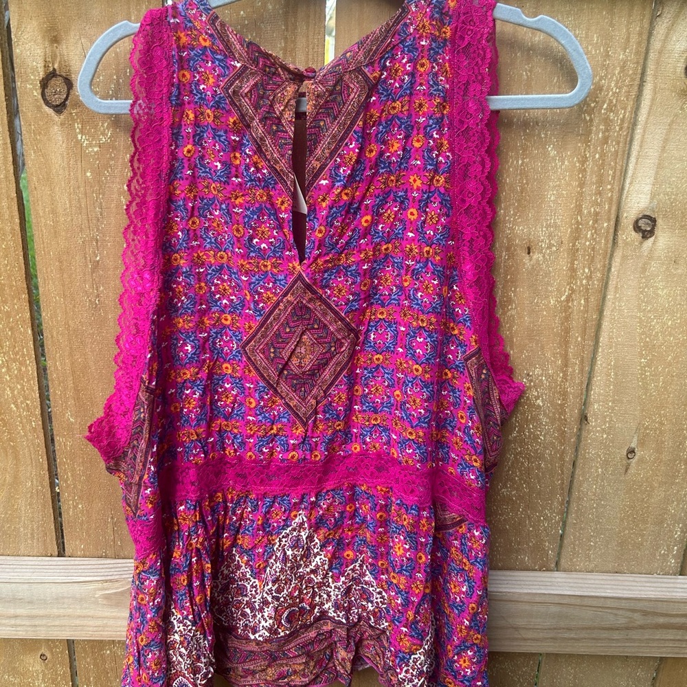 Wonderly NWT 2X Pink Lace Boho Hippy Top - Picture 9 of 10
